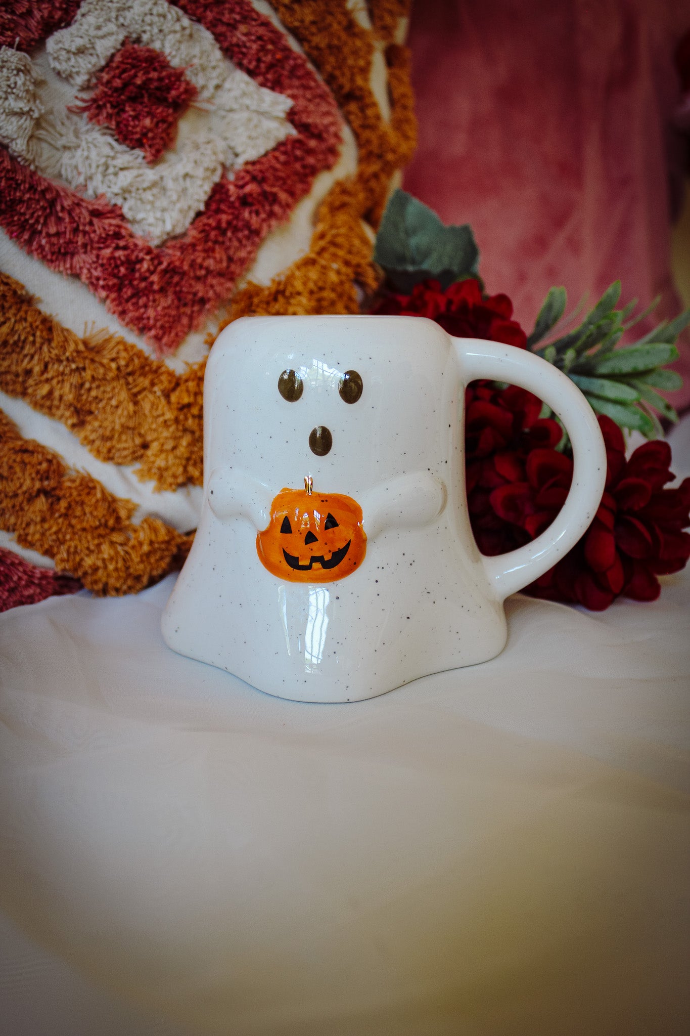 Ghost Shaped Halloween Mug with Pumpkin