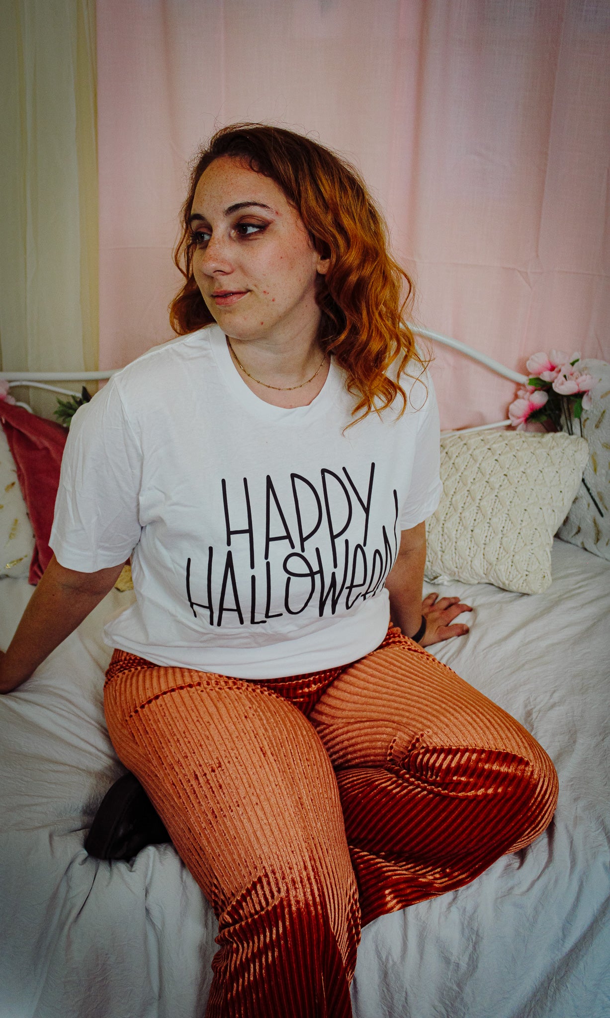 Minimalist Happy Halloween Tee - White